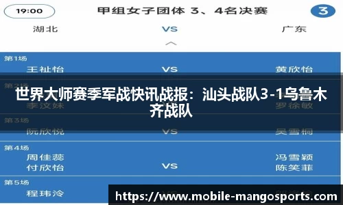 世界大师赛季军战快讯战报：汕头战队3-1乌鲁木齐战队